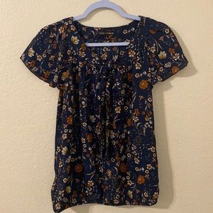 Navy blue blouse with flower pattern